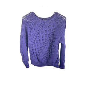 J.Crew Women's Fisherman Cable Knit Sweater Navy Blue Cotton L/S Sz S EUC